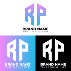 R P Double Letters Polygon Logo, Two letters R P logo design, Minimalist creative vector logo design template