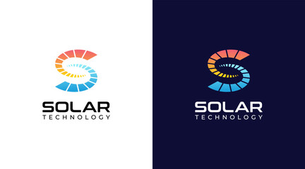 Solar logo design with initial letter S - obrazy, fototapety, plakaty