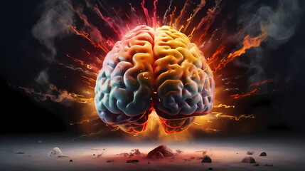 Concept art of a human brain exploding with knowledge and creativity,PPT background - obrazy, fototapety, plakaty