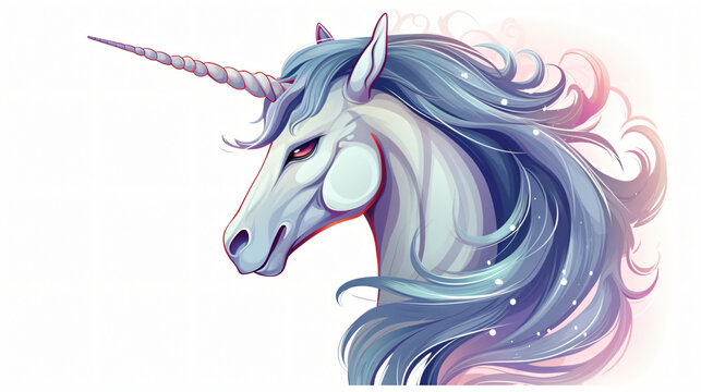 White unicorn vector head with mane and horn
