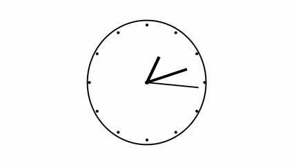 Clock in 12 hour loop. Clock with moving arrows on white background.
