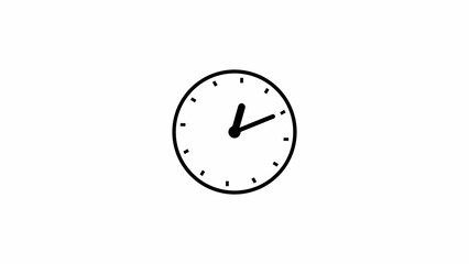 Clock in 12 hour loop. Clock with moving arrows on white background.