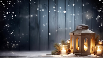 Christmas wood background with lantern