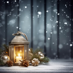 Christmas wood background with lantern