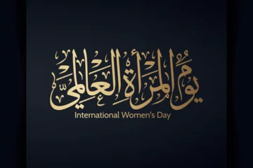 Foto op Plexiglas International Women's Day logo in Arabic Calligraphy Design. Happy Women's day greeting in Arabic language. 8th of March day of women in the world. Translation : ( International Women's Day ) © mahmoud