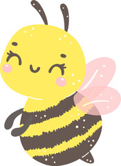 Cute  bee cartoon illustration, kawaii insect.
