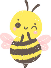 Cute  fluffy bee cartoon illustration, kawaii insect.