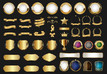 Luxury badges and labels with laurel wreath silver and gold collection - 684513945