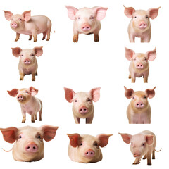 Pig piggy, many angles and view portrait headshot, isolated on transparent background, PNG, 300 DPI