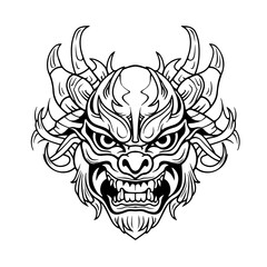 Samurai Oni Wrath: Angry Tribal Demon Head in Black Vector
