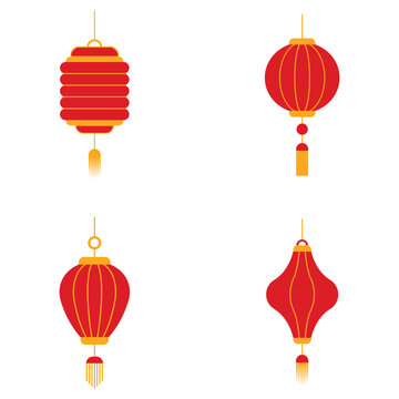 Lantern Chinese New Year Icon Set. Isolated On White Background. Vector Illustration. 
