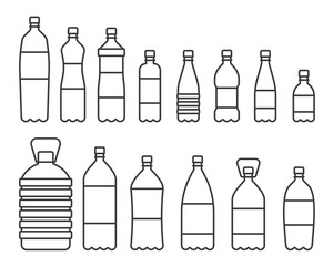 Bottle icon set line design. Bottle, plastic, water, icon, recycling, empty bottle vector illustrations. Bottles editable stroke icons - obrazy, fototapety, plakaty