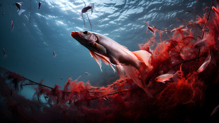 Krill drifting underwater in the St. Lawrence River in Canada. generative ai.