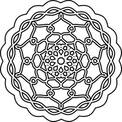 isolated black and white circular ornament. round intertwined pattern. Scandinavian style. decorative element. embroidery. coloring page. template.