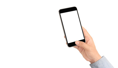 Hand holding smartphone device touching screen