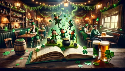 Foto op Canvas Saint-Patrick : leprechaun et son chaudron de pièces d’or , évoquant l'esprit et les traditions de l'Irlande, parfait pour la promotion d'événements ou des festivités Irlandaise de la St Patrick © Christophe