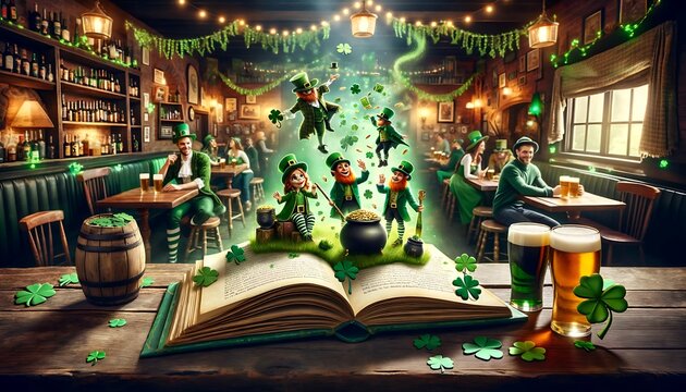 Saint-Patrick : leprechaun et son chaudron de pi&egrave;ces d&rsquo;or , &eacute;voquant l'esprit et les traditions de l'Irlande, parfait pour la promotion d'&eacute;v&eacute;nements ou des festivit&eacute;s Irlandaise de la St Patrick