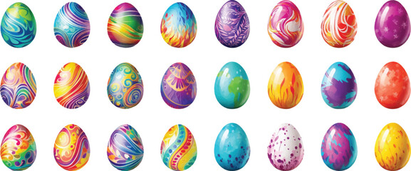 Set of watercolor Easter eggs on white background.