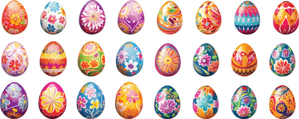 Set of watercolor Easter eggs on white background.