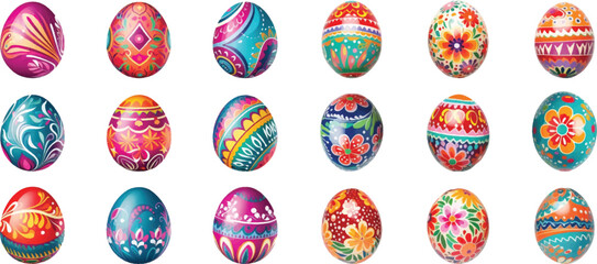 Set of watercolor Easter eggs on white background.