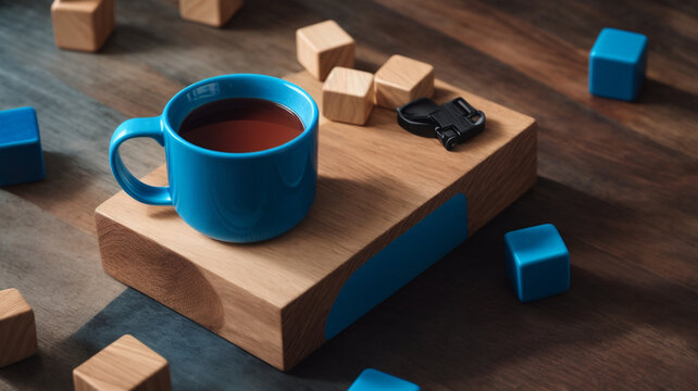  Wooden Cubes and Tearful Mug in a Free Photo Composition