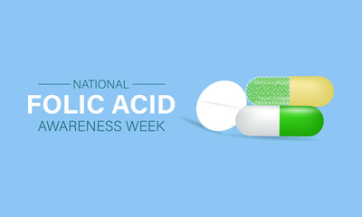 National Folic Acid Awareness Week vector template. Promoting Health and Pregnancy Wellness with Folic Acid Education and Support Illustrations. background, banner, card, poster design.