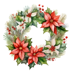 Deurstickers christmas wreath with holly berries © ชุติมา สายสุด