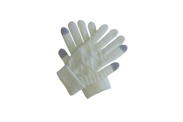 pair of white woollen gloves isolated, modern winter gloves on a white background, gloves for a smartphone