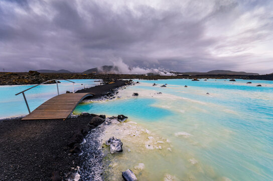 Iceland, Southern Peninsula, Grindavik, Storm clouds over Blue Lagoon area