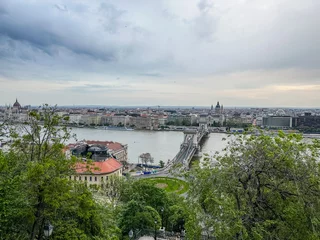 Fotobehang Kettingbrug Beautiful View of Budapest with Széchenyi Chain Bridge from the Buda Castle Hill in Budapest, Hungary