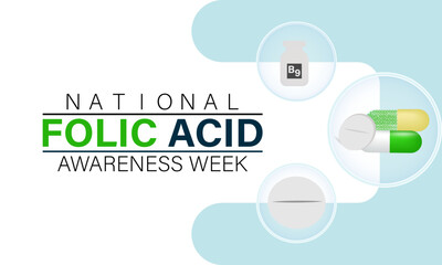 National Folic Acid Awareness Week vector template. Promoting Health and Pregnancy Wellness with Folic Acid Education and Support Illustrations. background, banner, card, poster design.