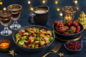 Roasted brussel sprouts and pigs in blankets