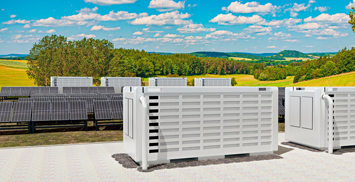 3D render of modern solar power station in summer