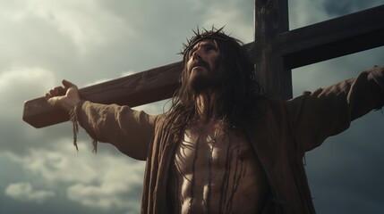 Jesus Christ on the cross,Powerful and poignant image of Jesus Christ on the cross, conveying...
