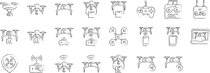 Drone Delivery hand drawn icons set, including icons such as Drone.Camera, Delivery, parcel, package, and more. pencil sketch vector icon collection