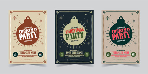 Merry Christmas party Flyer Template Poster Design, holiday covers. Xmas templates with typography and multicolor in modern minimalist style for web, social media and print design