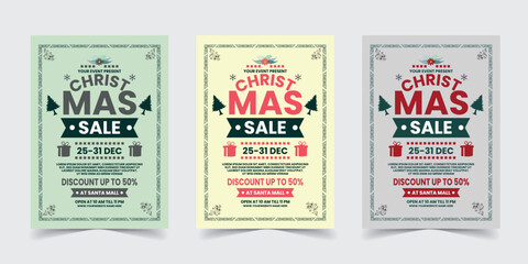 Merry Christmas Sale Flyer Template Poster Design, holiday covers. Xmas templates with typography and multicolor in modern minimalist style for web, social media and print design