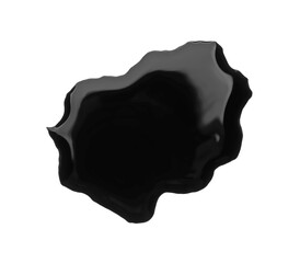 Blot of black liquid on white background, top view