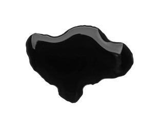 Blot of black liquid on white background, top view