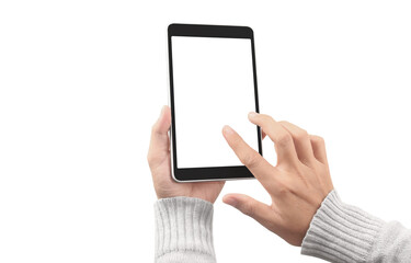Hands holding  tablet touch computer gadget
