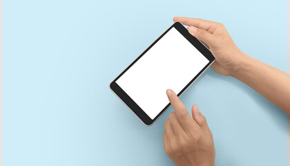 Hands holding  tablet touch computer gadget