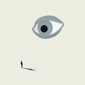 Business man being monitored at work minimal illustration. Symbol of loss of privacy, surveillance. Vector concept.