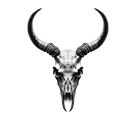 Fototapeta premium A black and white animal skull isolated on a transparent background, Generative AI
