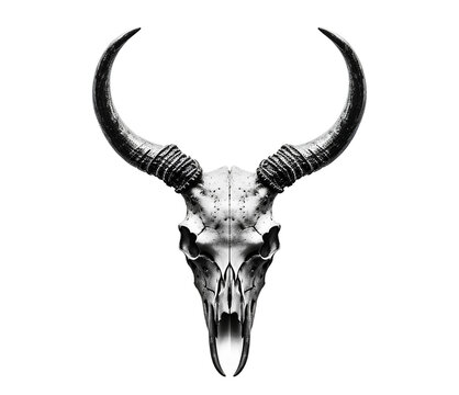 A black and white animal skull isolated on a transparent background, Generative AI