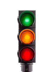 A black traffic light isolated on a transparent background, Generative AI