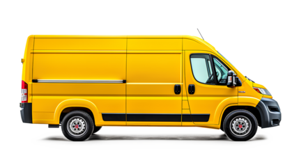 A bright yellow van vehicle isolated on a transparent background, Generative AI