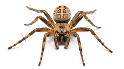 A brown and black spider isolated on a transparent background, Generative AI