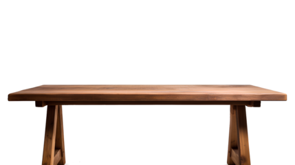 A brown empty wooden table isolated on a transparent background, Generative AI