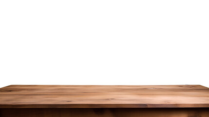 A brown empty wooden table isolated on a transparent background, Generative AI