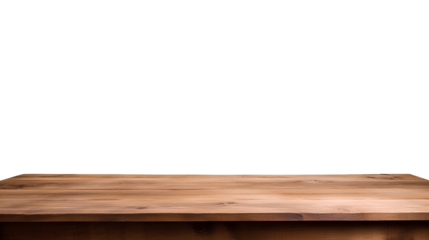 A brown empty wooden table isolated on a transparent background, Generative AI